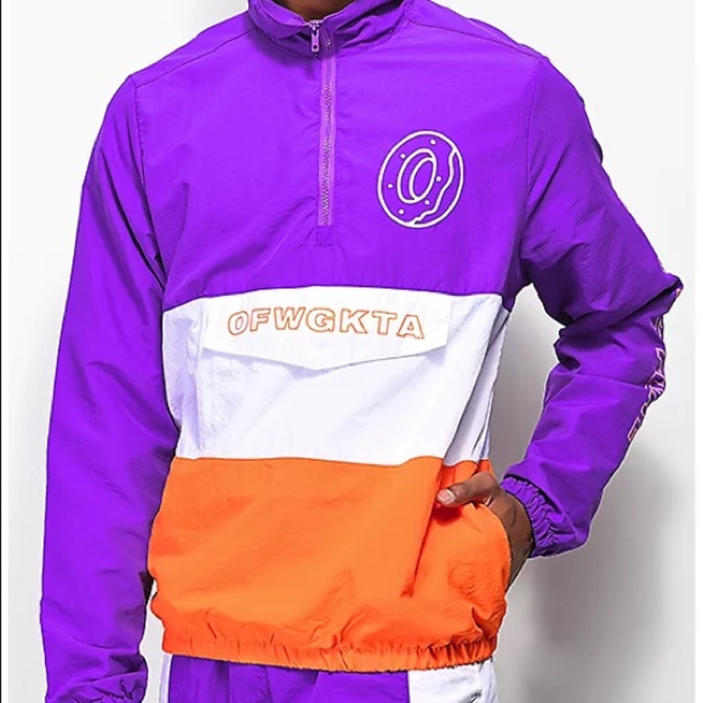 Odd Future Colorblock Purple & Orange Anorak Jacket Windbreaker Sz M